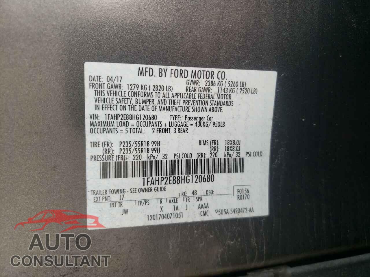 FORD TAURUS 2017 - 1FAHP2E88HG120680