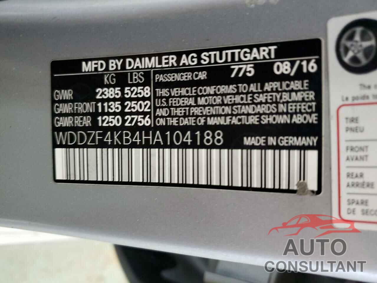MERCEDES-BENZ E-CLASS 2017 - WDDZF4KB4HA104188