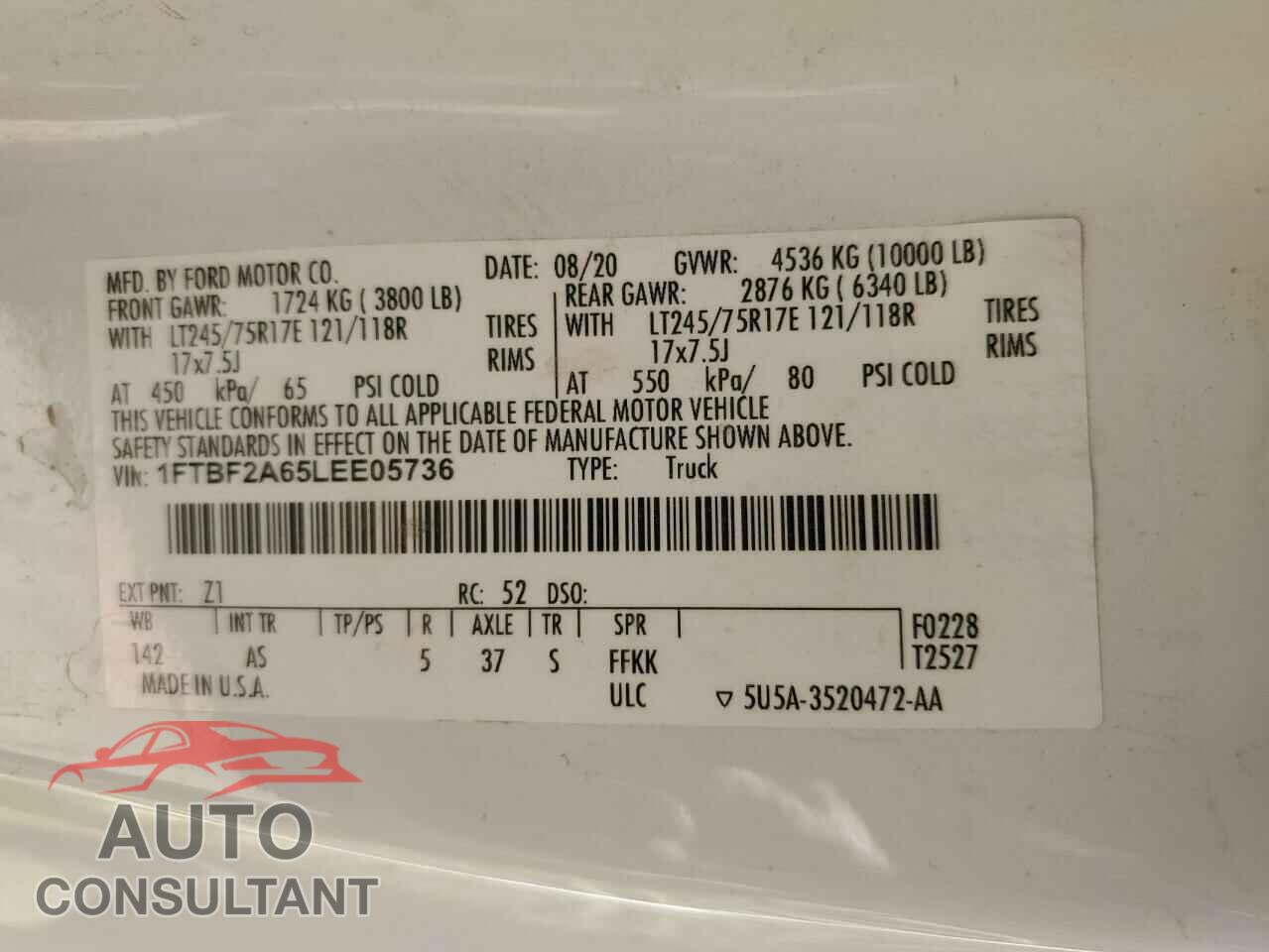 FORD F250 2020 - 1FTBF2A65LEE05736