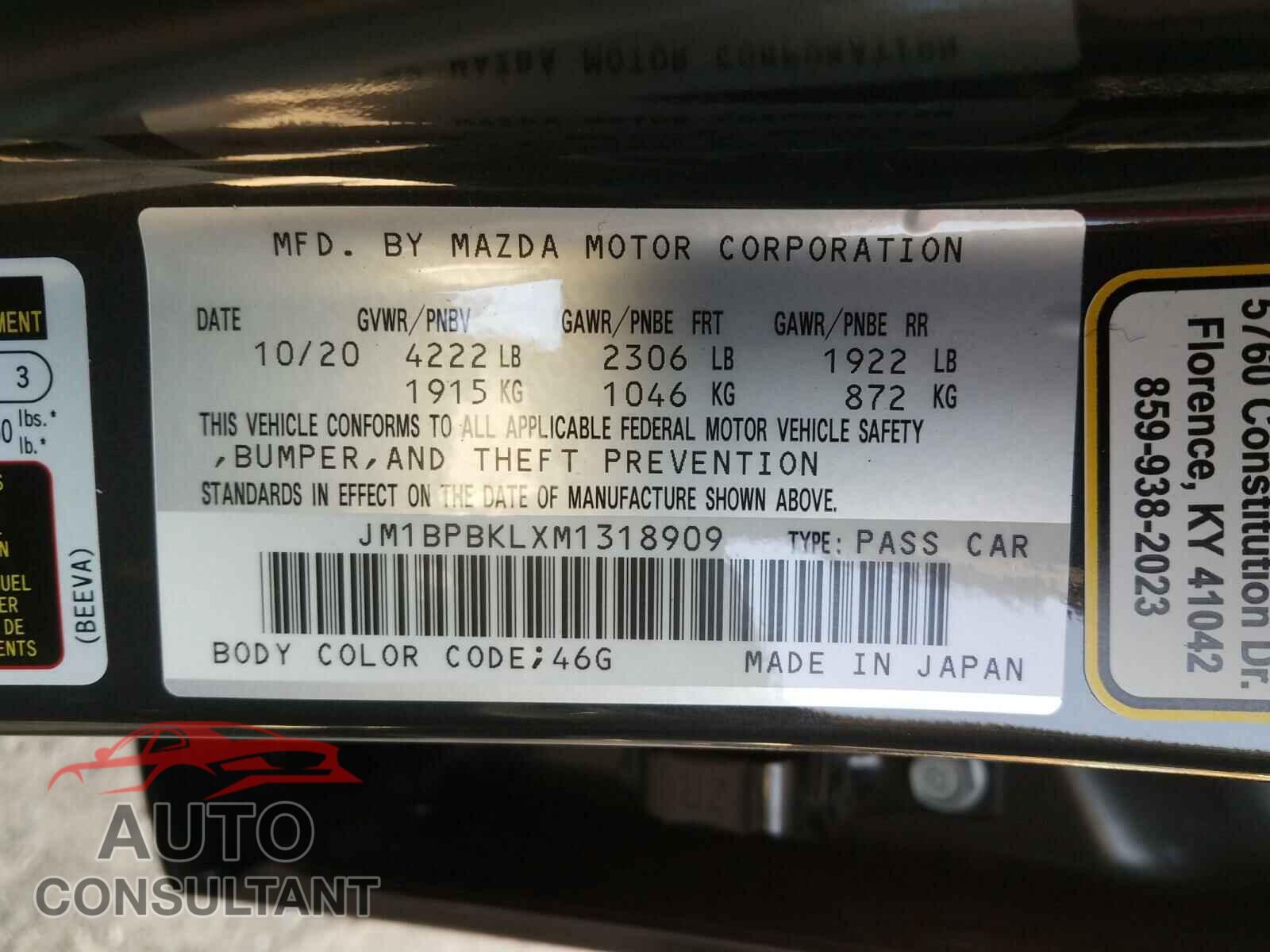 MAZDA 3 2021 - JM1BPBKLXM1318909