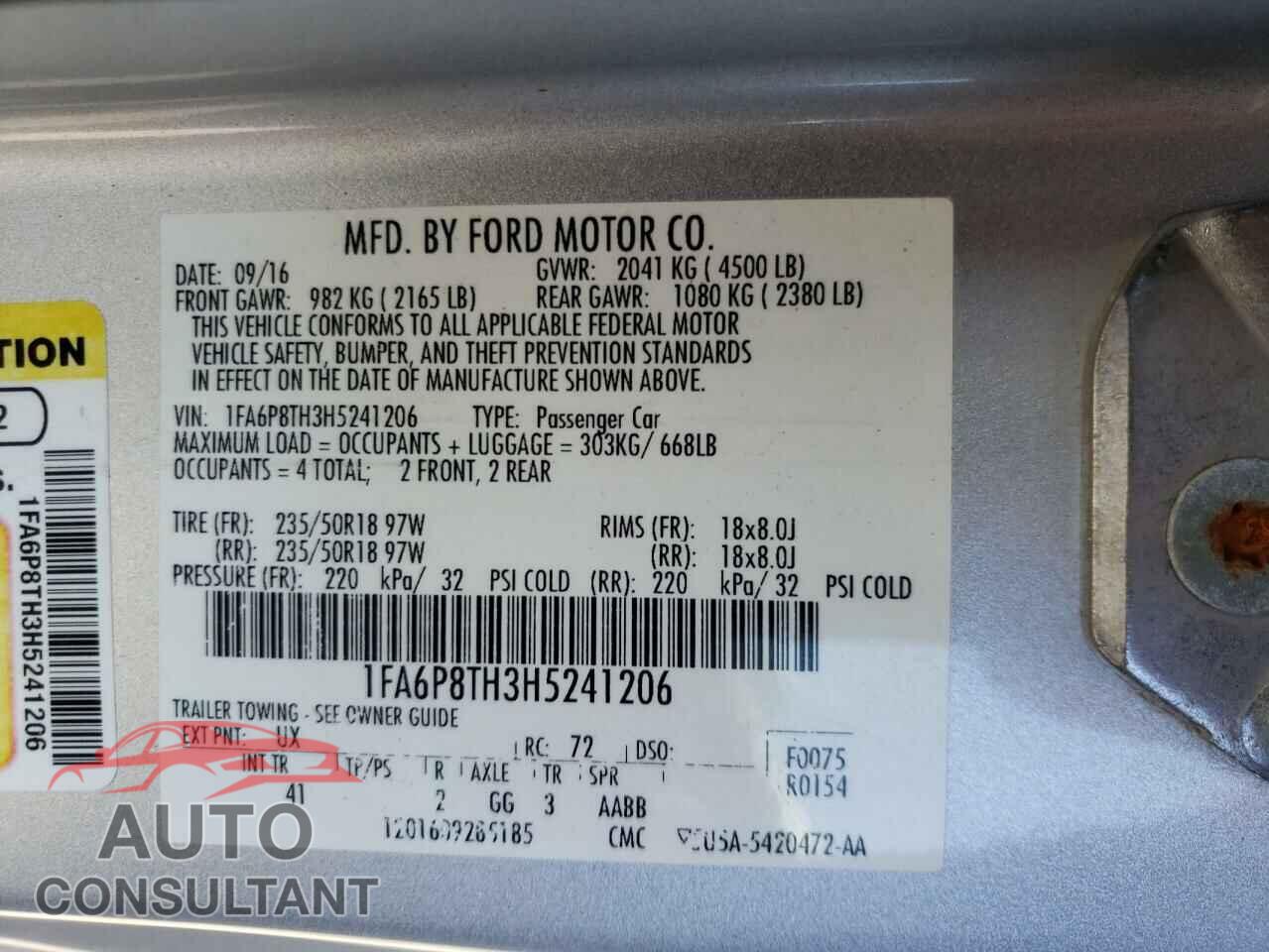 FORD MUSTANG 2017 - 1FA6P8TH3H5241206