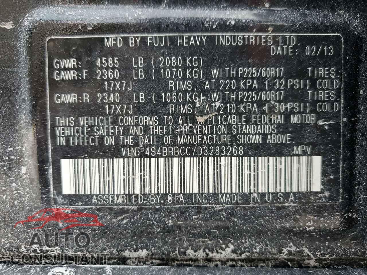 SUBARU OUTBACK 2013 - 4S4BRBCC7D3283268