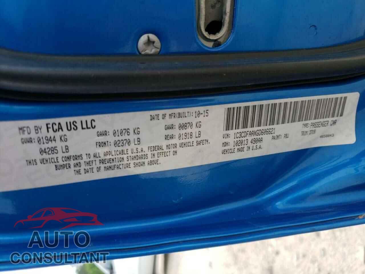 DODGE DART 2016 - 1C3CDFAAXGD606621
