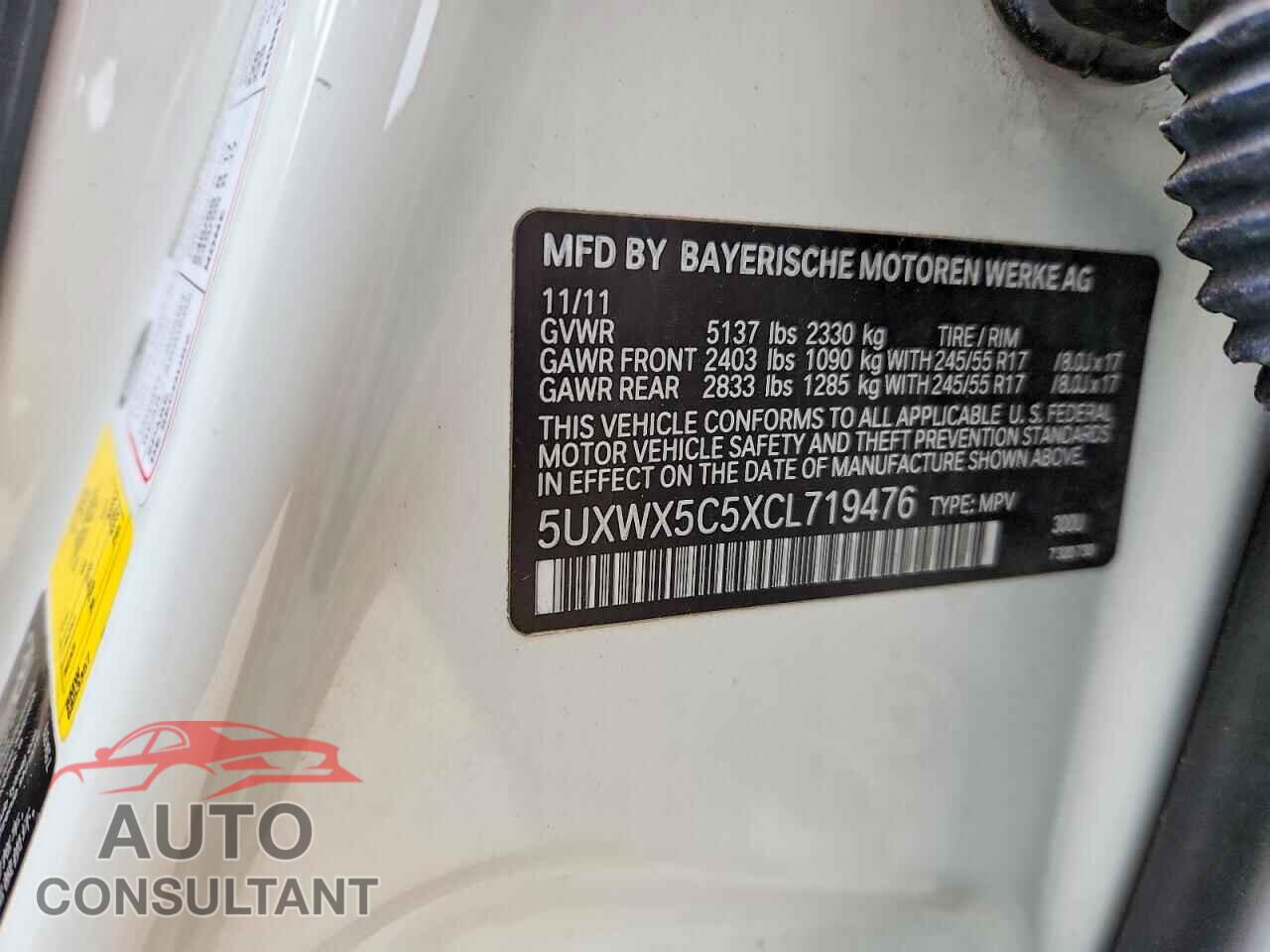 BMW X3 2012 - 5UXWX5C5XCL719476