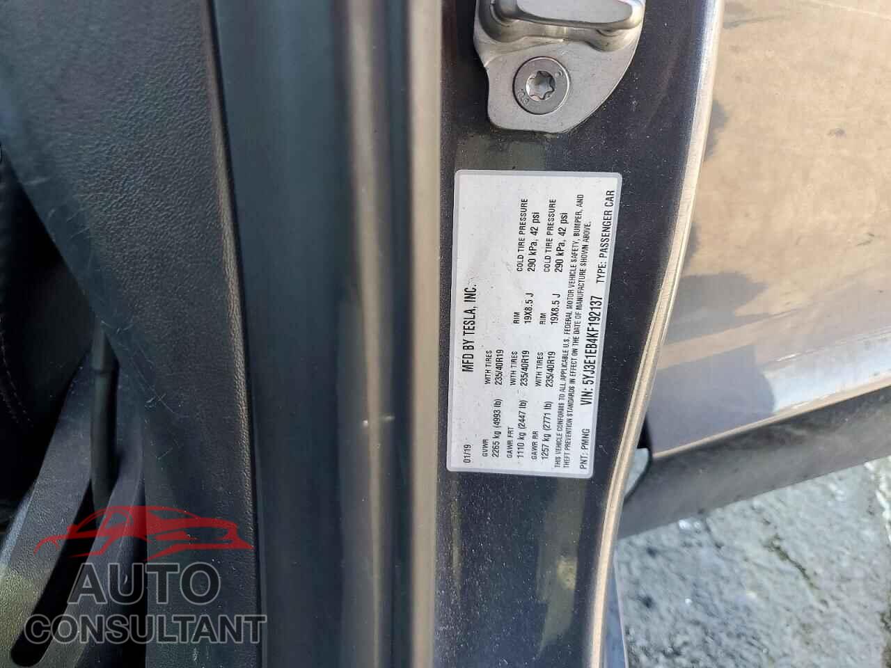 TESLA MODEL 3 2019 - 5YJ3E1EB4KF192137