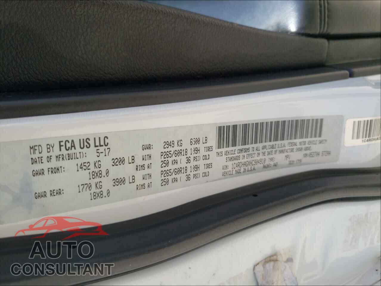 DODGE DURANGO 2017 - 1C4RDHAGXHC904910
