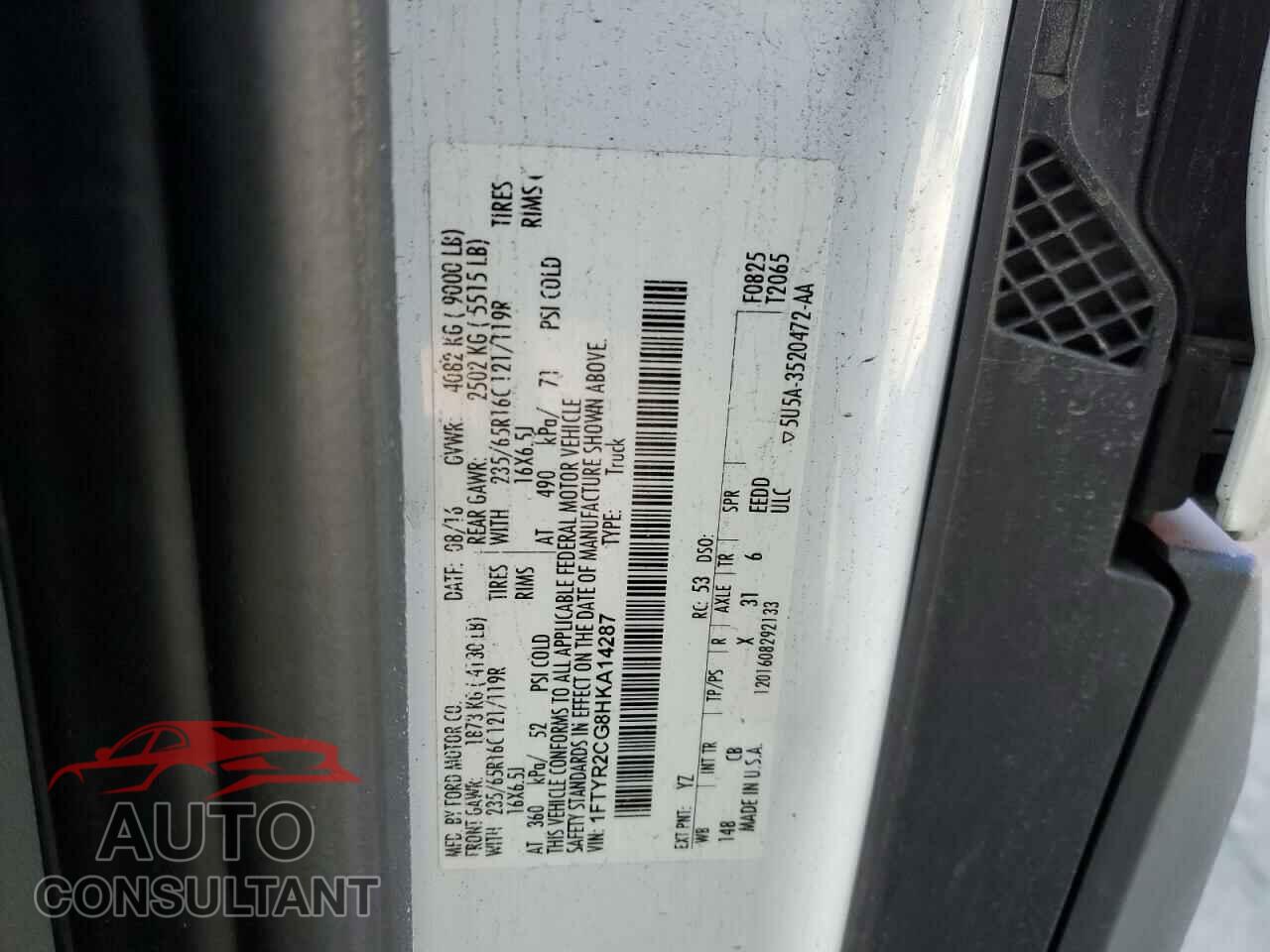 FORD TRANSIT 2017 - 1FTYR2CG8HKA14287