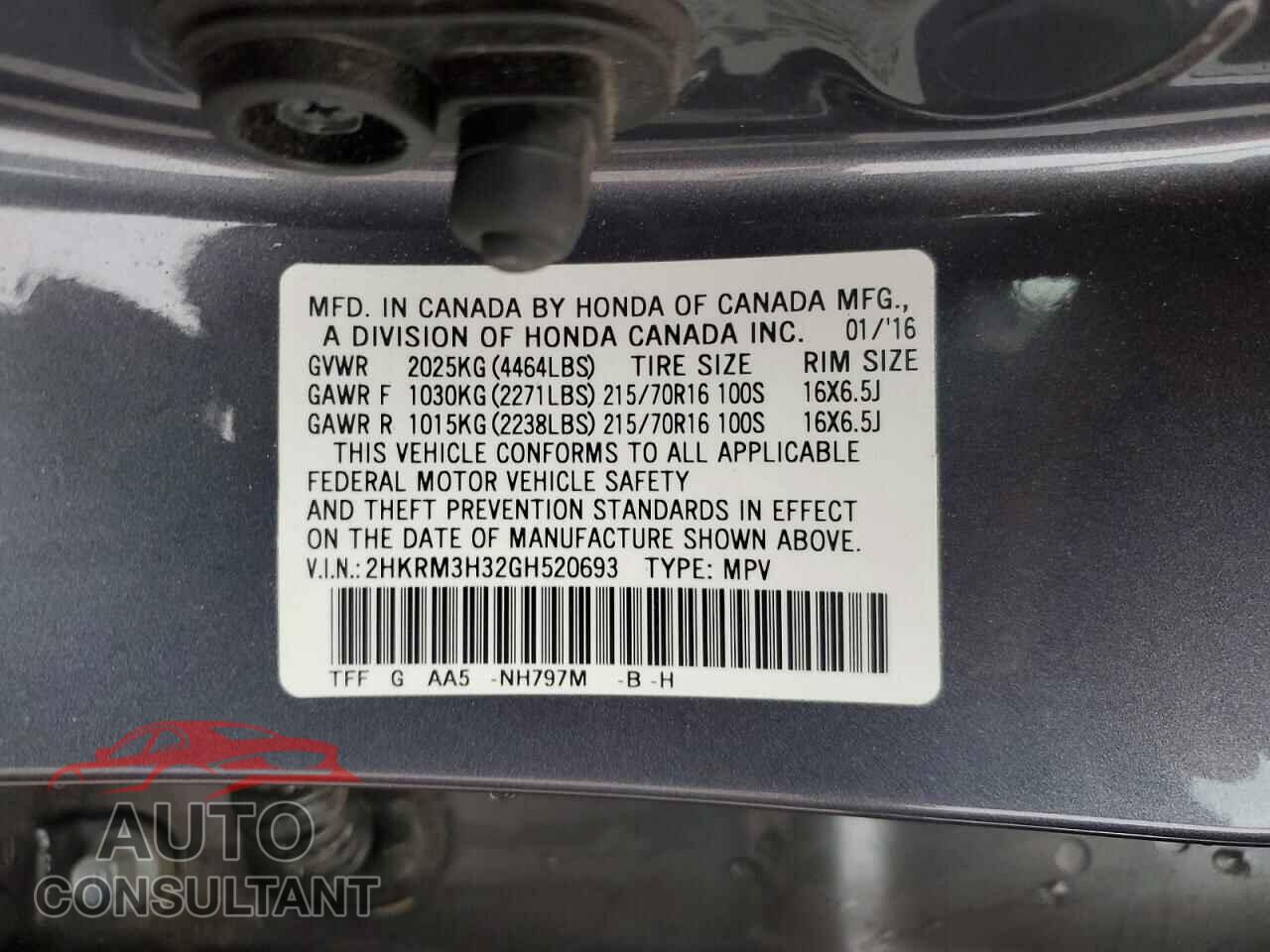 HONDA CRV 2016 - 2HKRM3H32GH520693