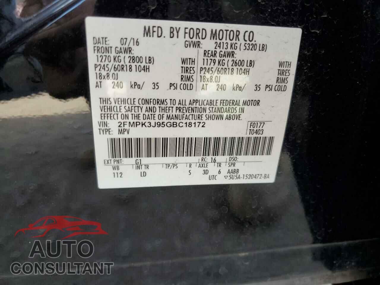 FORD EDGE 2016 - 2FMPK3J95GBC18172