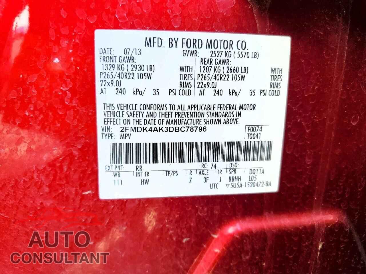FORD EDGE 2013 - 2FMDK4AK3DBC78796