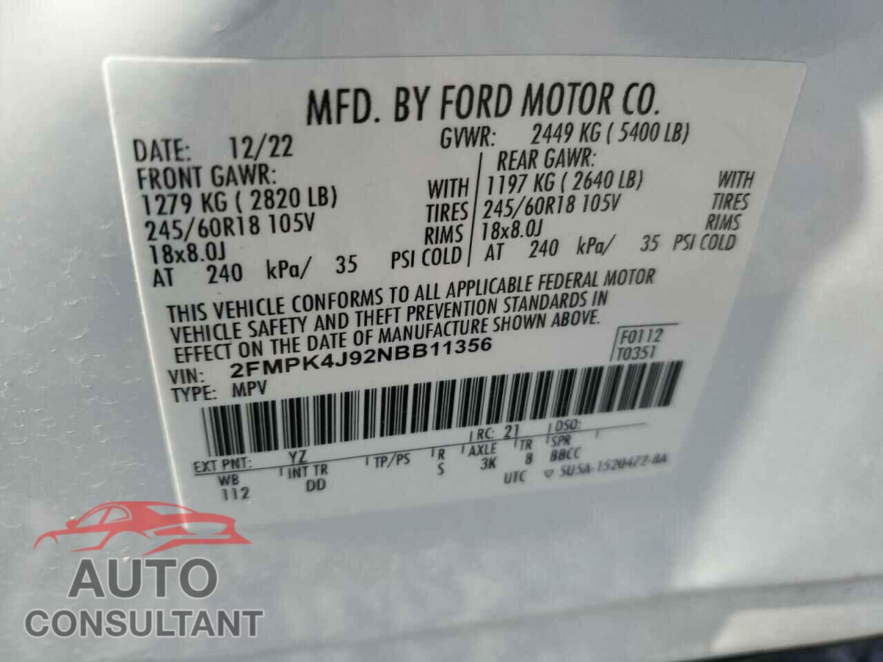 FORD EDGE 2022 - 2FMPK4J92NBB11356