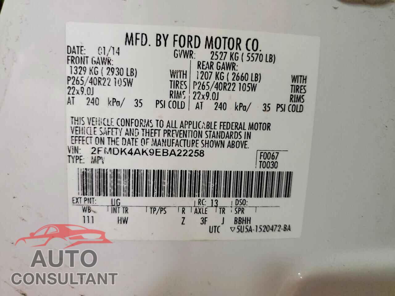 FORD EDGE 2014 - 2FMDK4AK9EBA22258