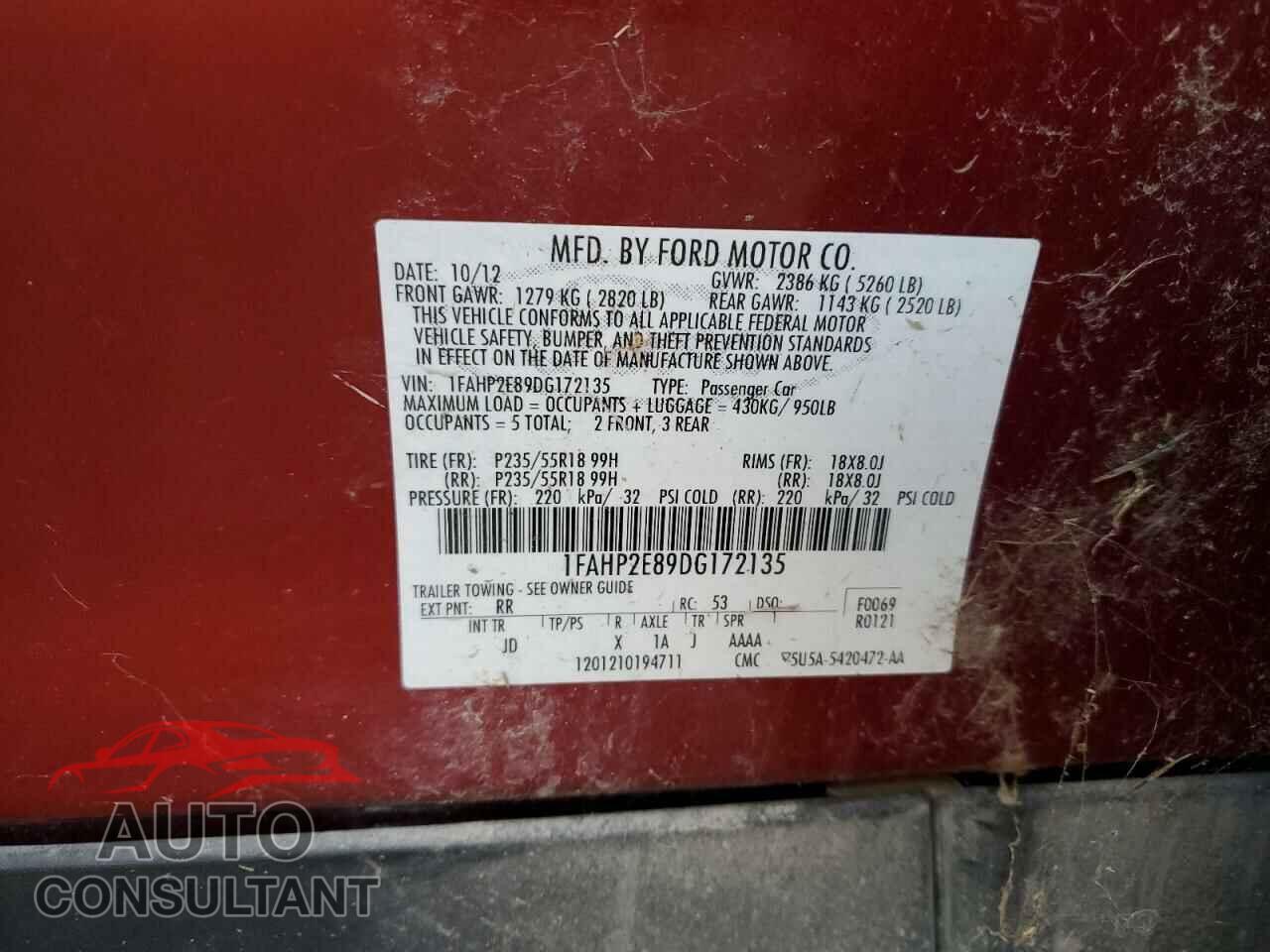 FORD TAURUS 2013 - 1FAHP2E89DG172135