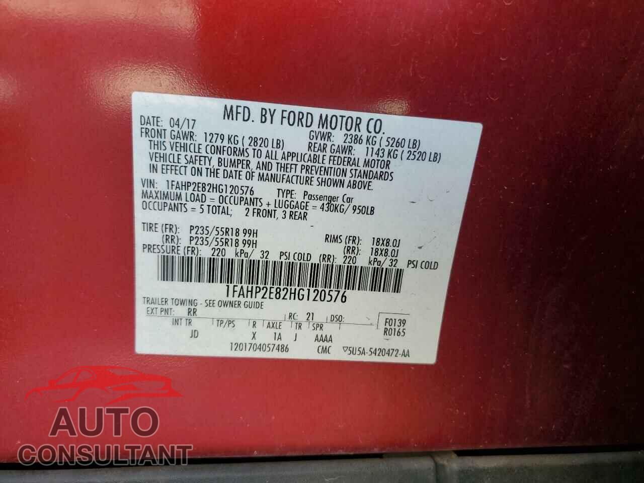 FORD TAURUS 2017 - 1FAHP2E82HG120576