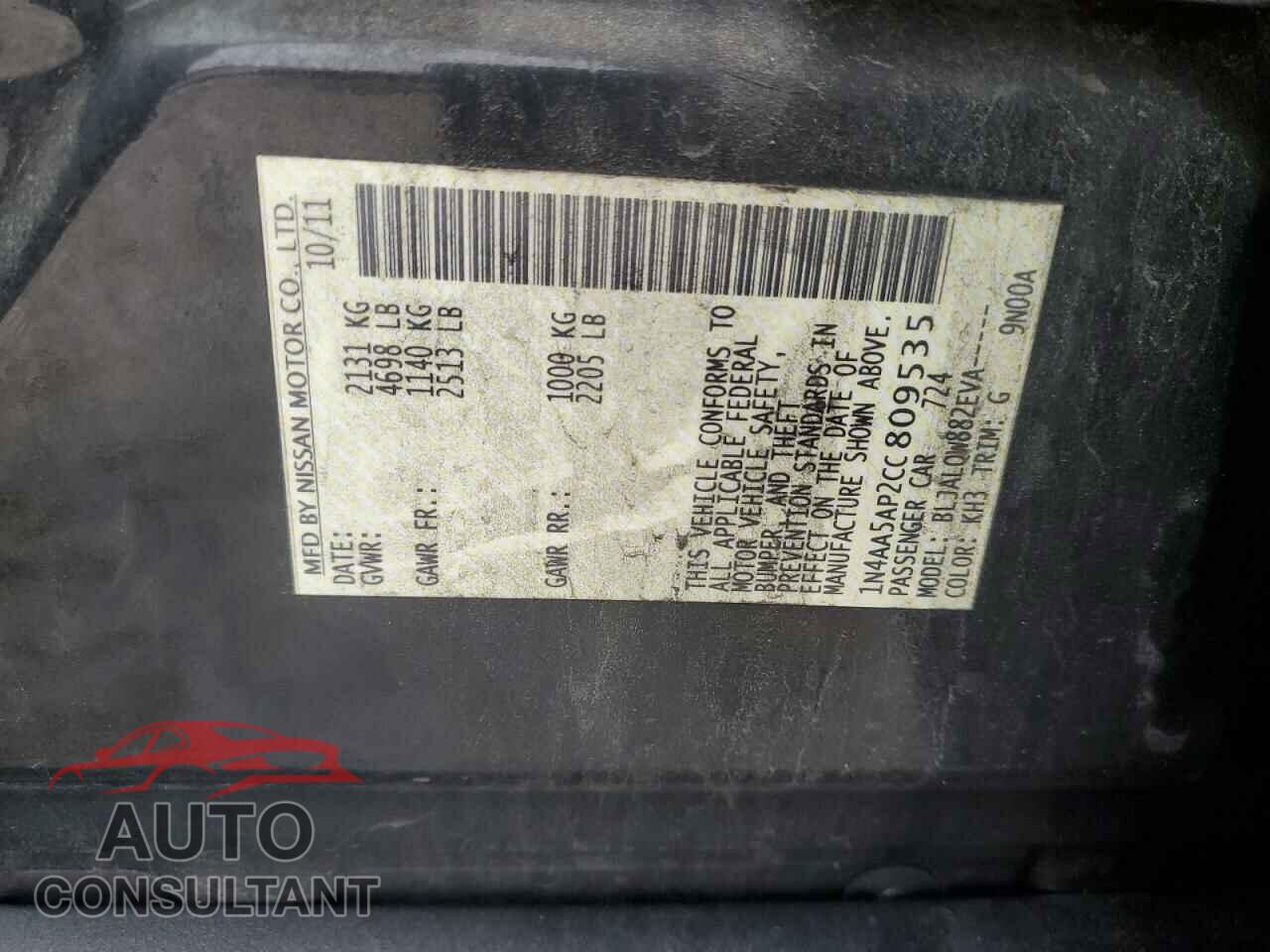 NISSAN MAXIMA 2012 - 1N4AA5AP2CC809535