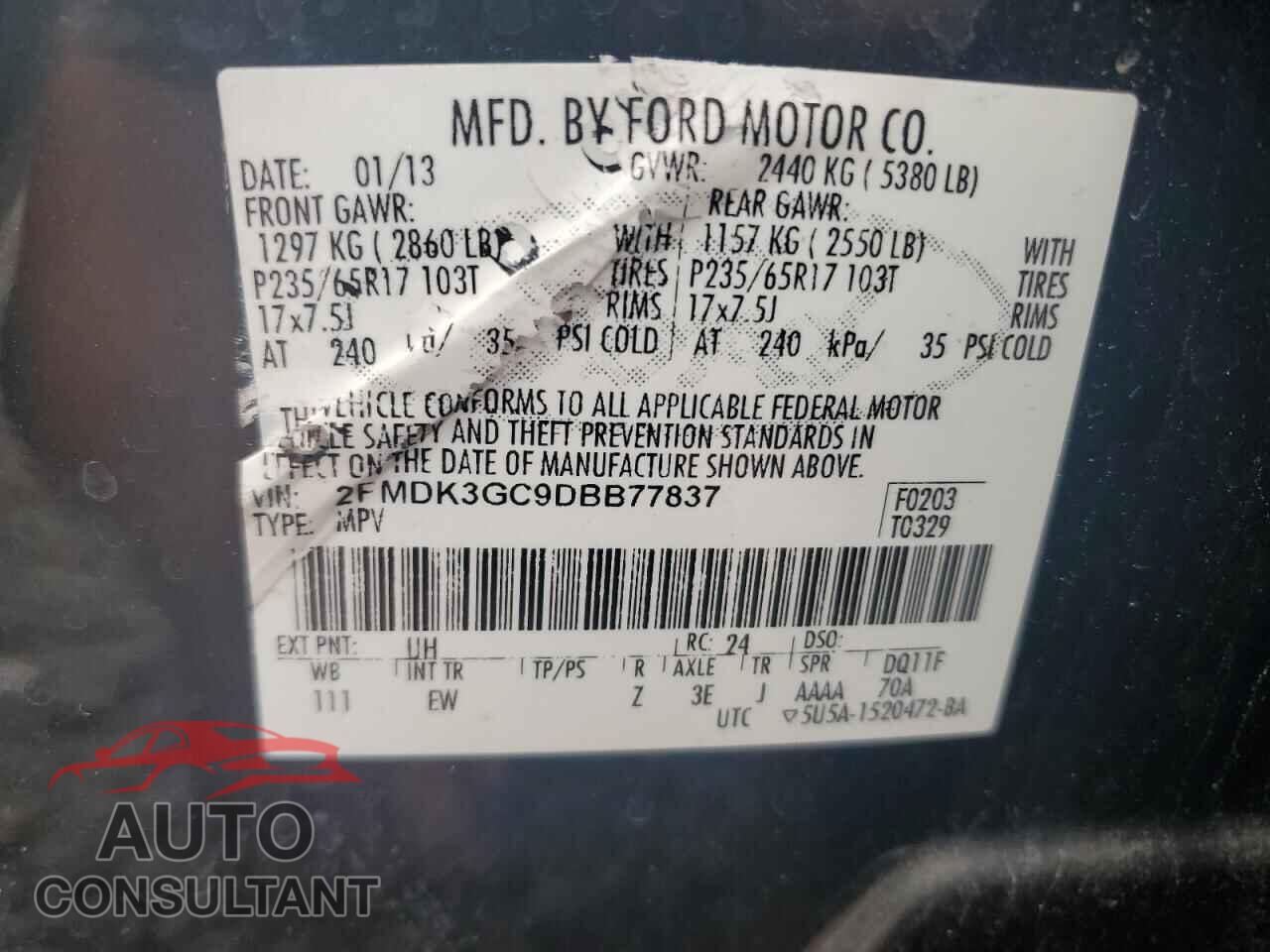 FORD EDGE 2013 - 2FMDK3GC9DBB77837