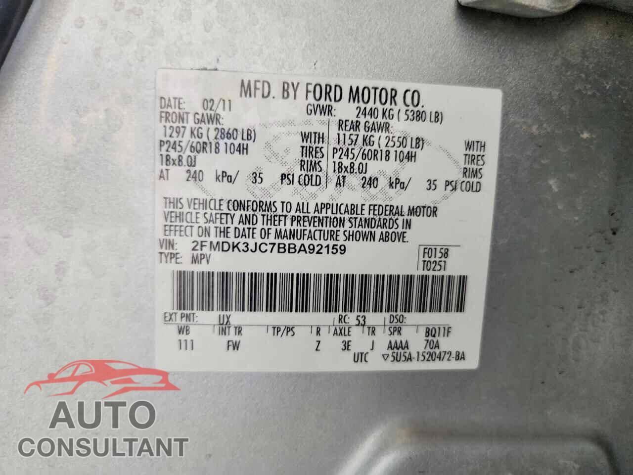 FORD EDGE 2011 - 2FMDK3JC7BBA92159