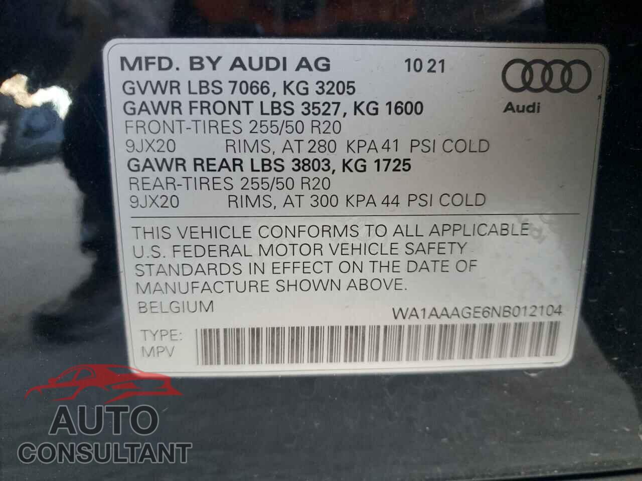 AUDI E-TRON 2022 - WA1AAAGE6NB012104