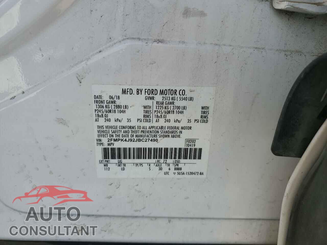 FORD EDGE 2018 - 2FMPK4J92JBC27490