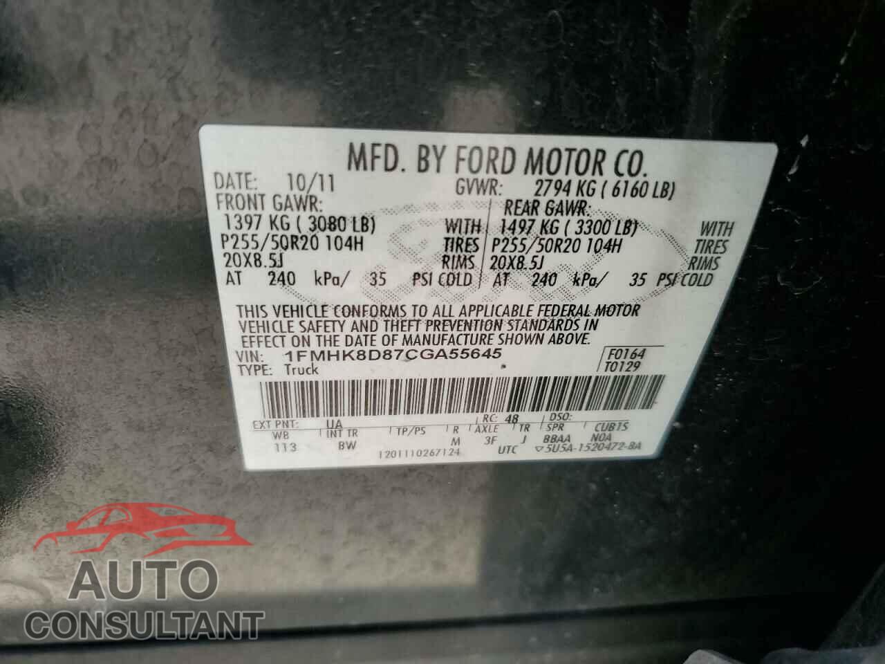 FORD EXPLORER 2012 - 1FMHK8D87CGA55645