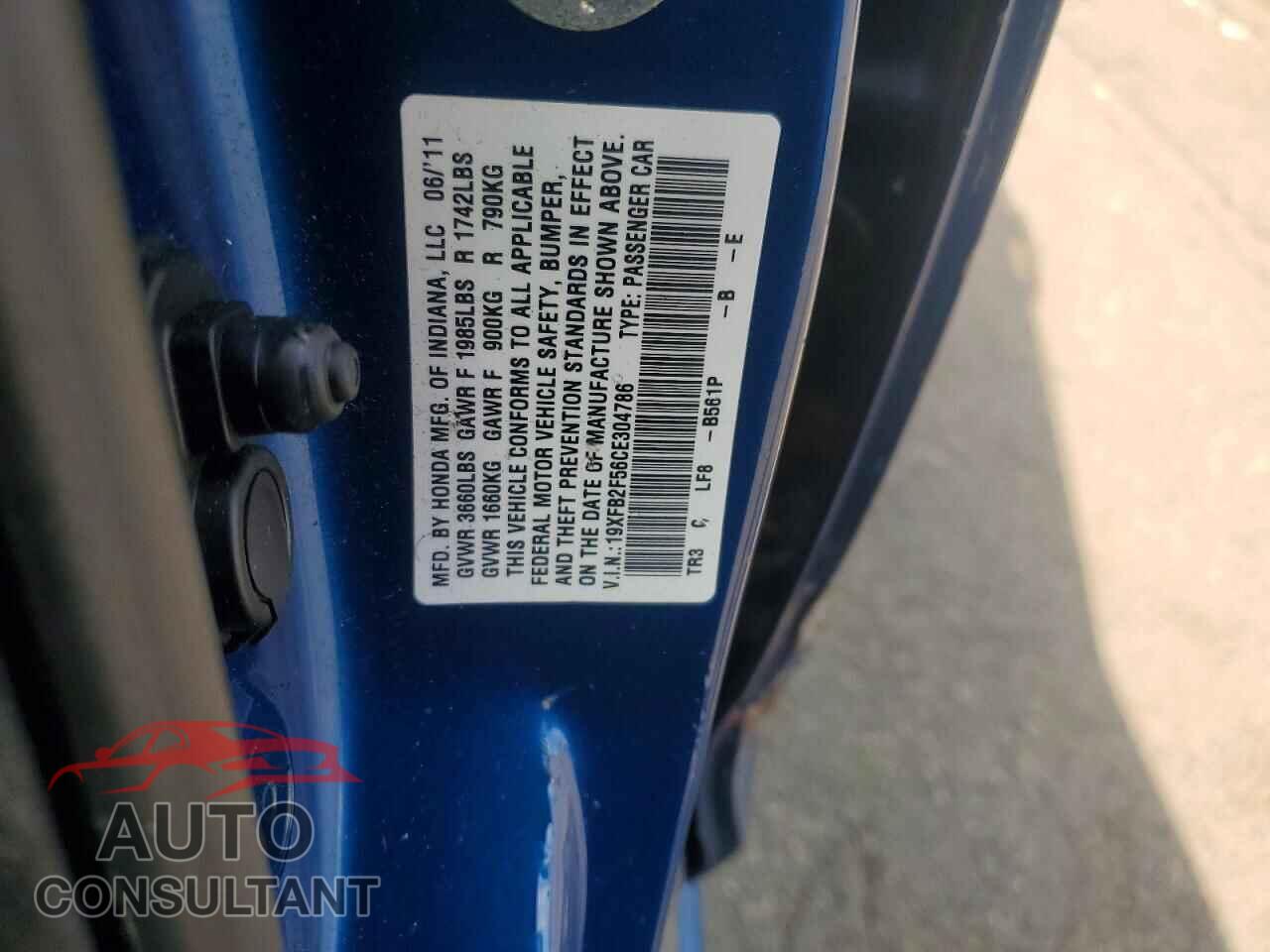 HONDA CIVIC 2012 - 19XFB2F56CE304786