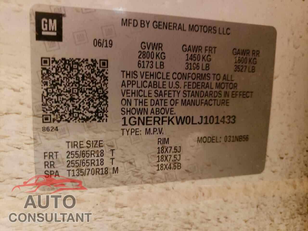CHEVROLET TRAVERSE 2020 - 1GNERFKW0LJ101433