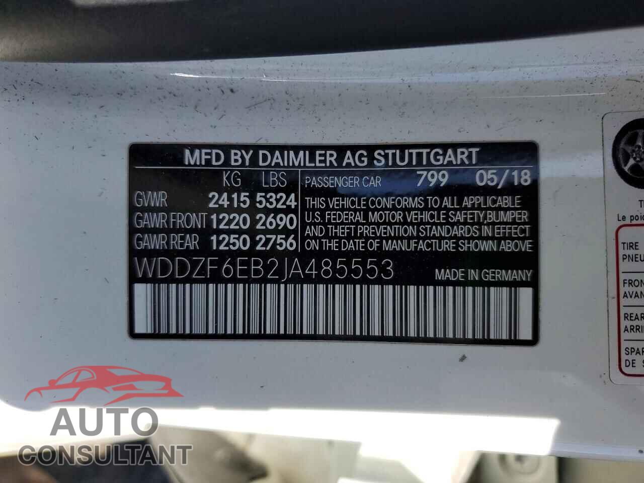 MERCEDES-BENZ E-CLASS 2018 - WDDZF6EB2JA485553
