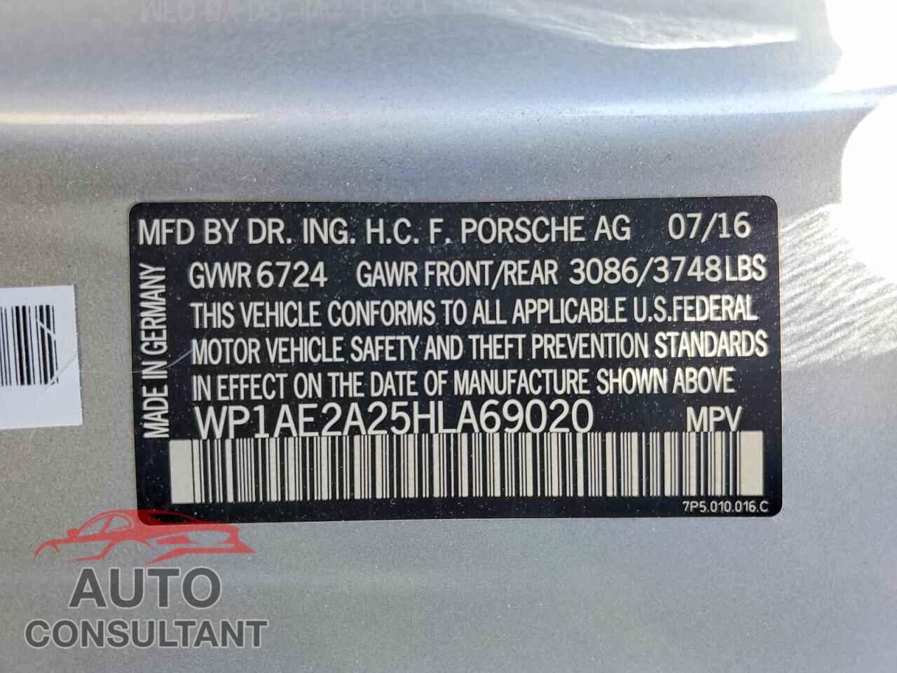 PORSCHE CAYENNE 2017 - WP1AE2A25HLA69020
