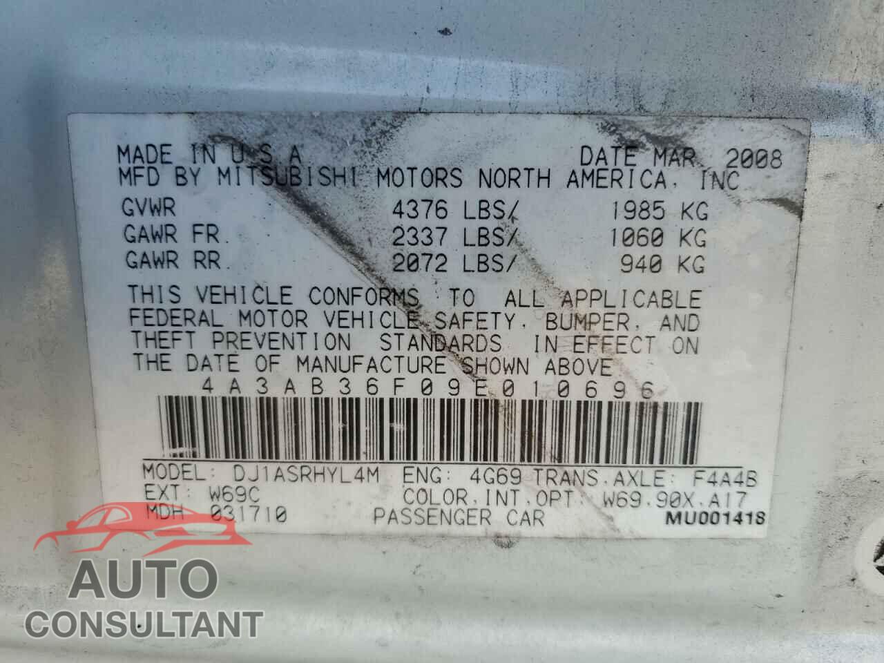 MITSUBISHI GALANT 2009 - 4A3AB36F09E010696