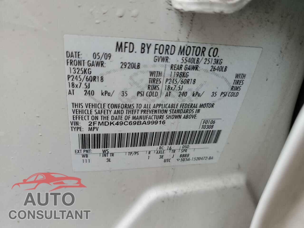 FORD EDGE 2009 - 2FMDK49C69BA99916