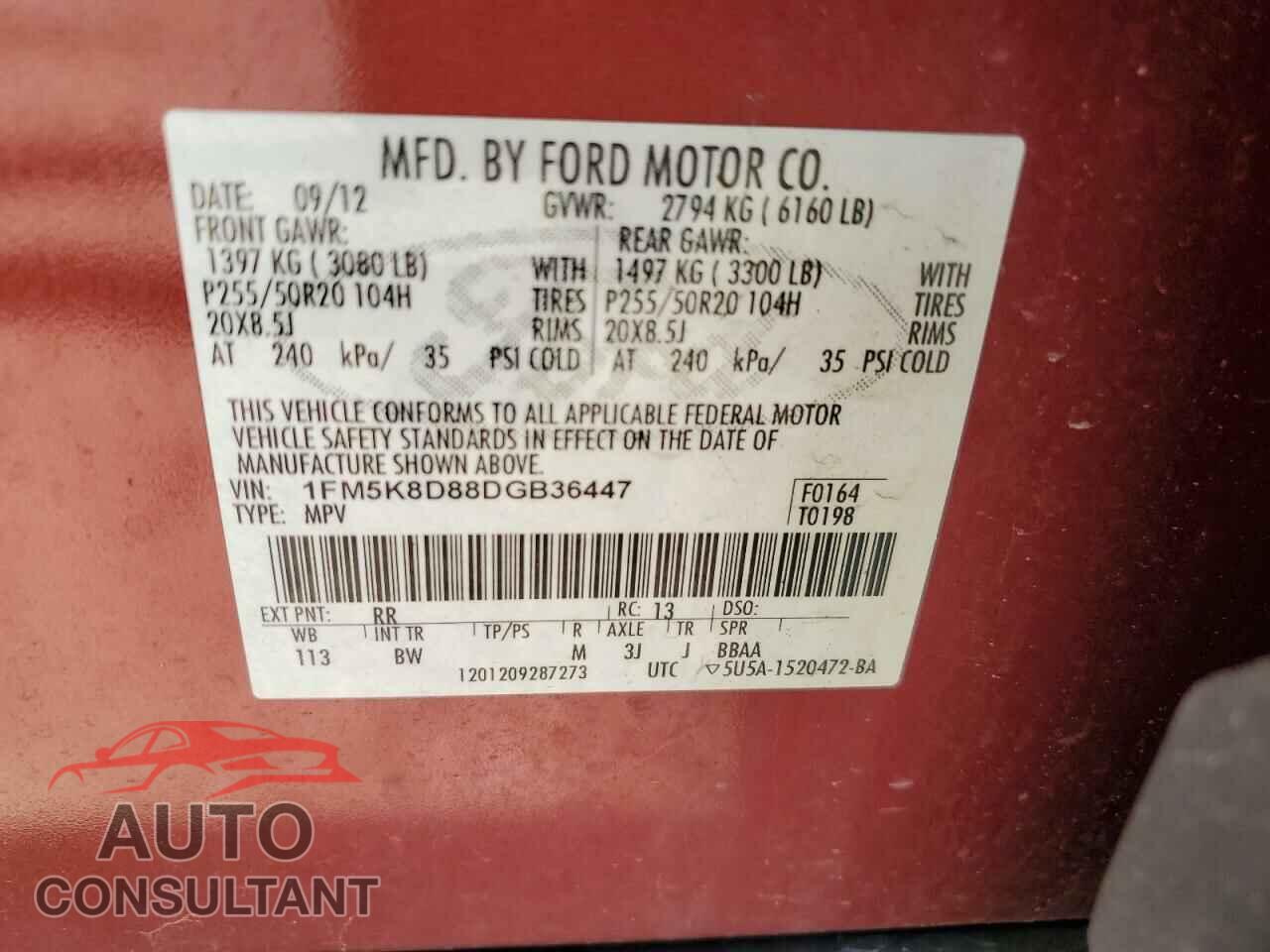 FORD EXPLORER 2013 - 1FM5K8D88DGB36447
