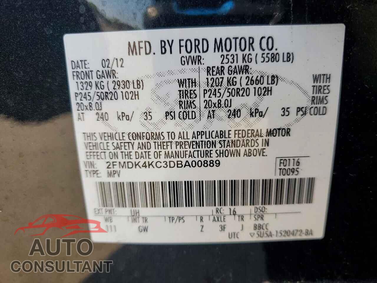 FORD EDGE 2013 - 2FMDK4KC3DBA00889