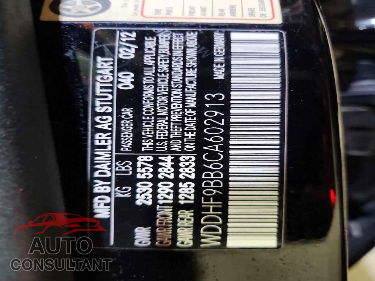 MERCEDES-BENZ E-CLASS 2012 - WDDHF9BB6CA602913