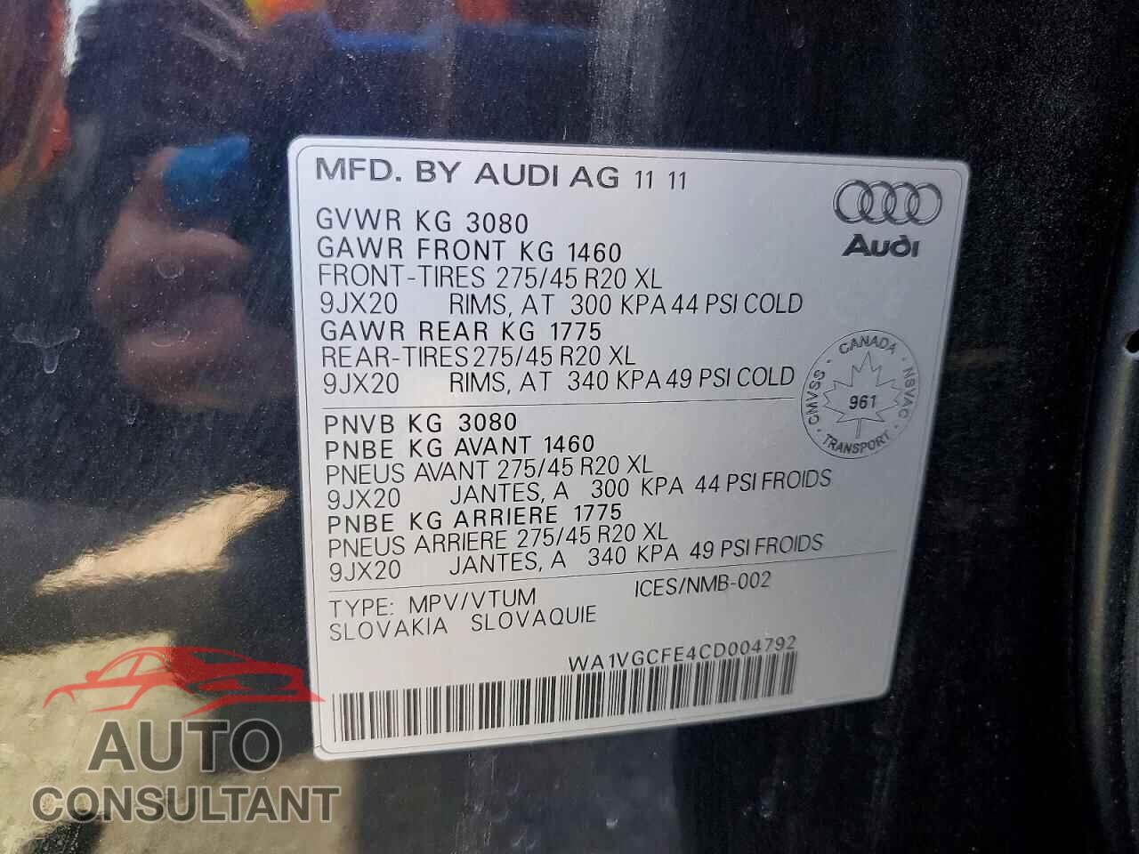 AUDI Q7 2012 - WA1VGCFE4CD004792