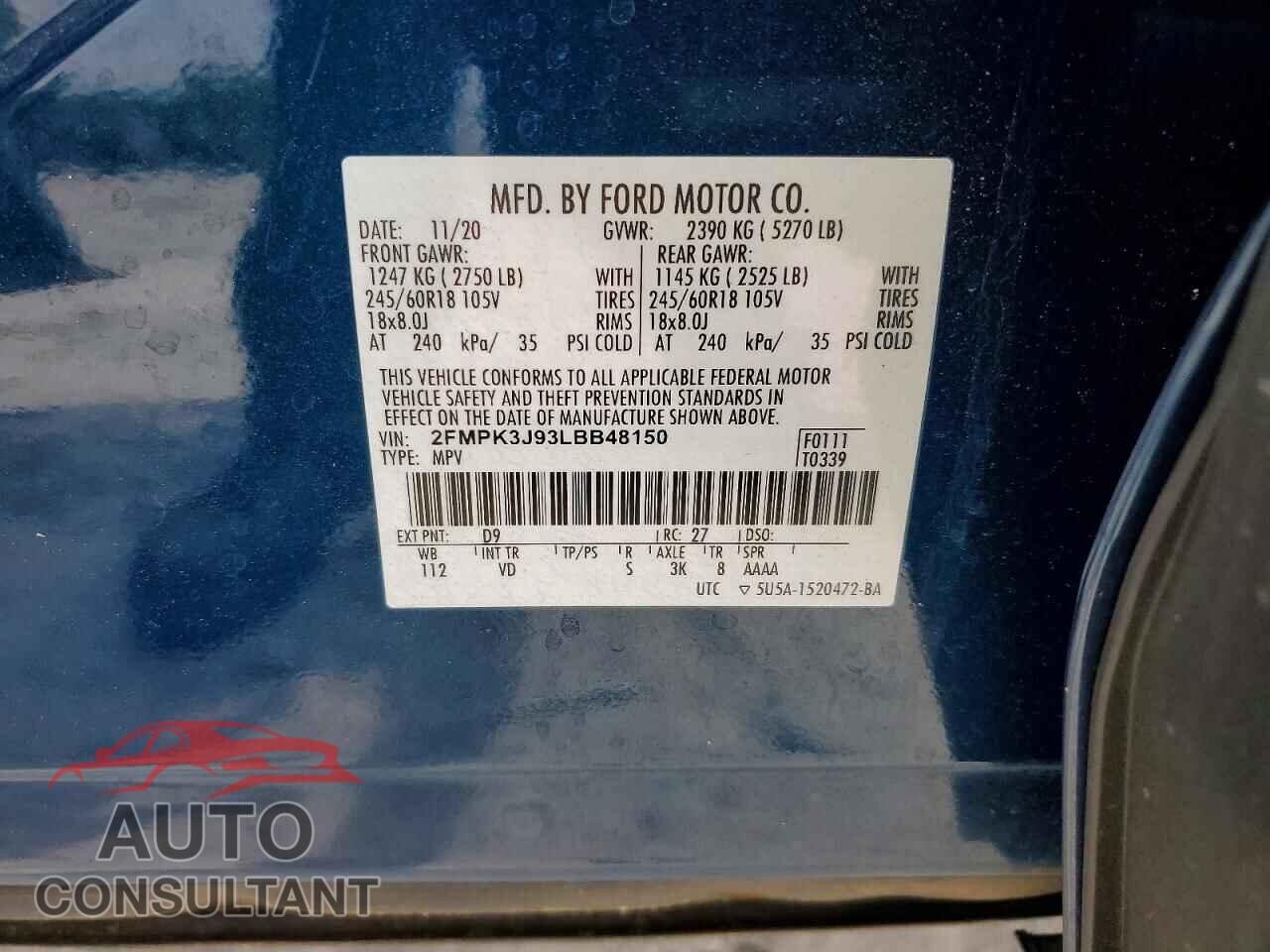 FORD EDGE 2020 - 2FMPK3J93LBB48150
