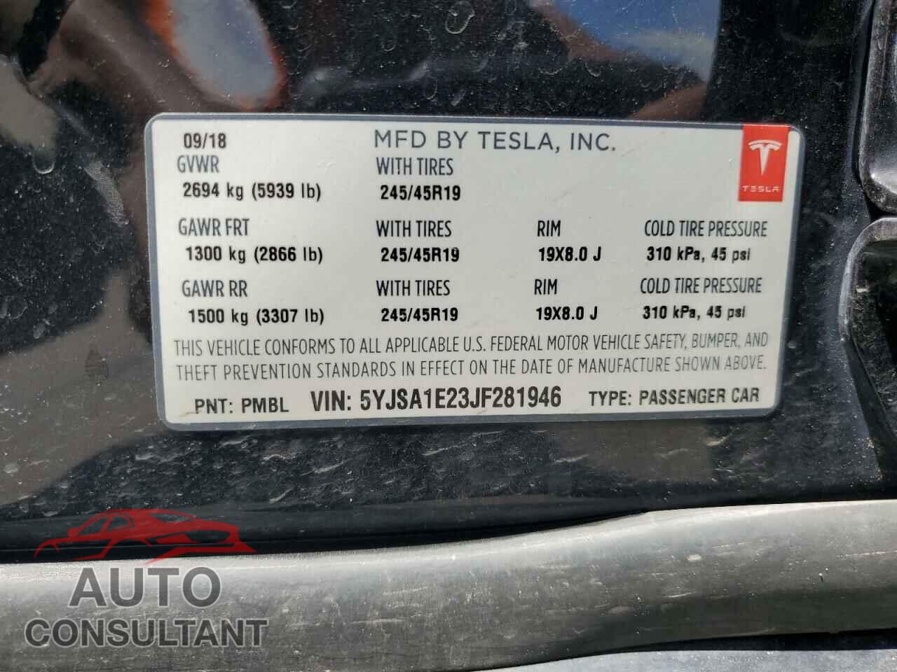 TESLA MODEL S 2018 - 5YJSA1E23JF281946