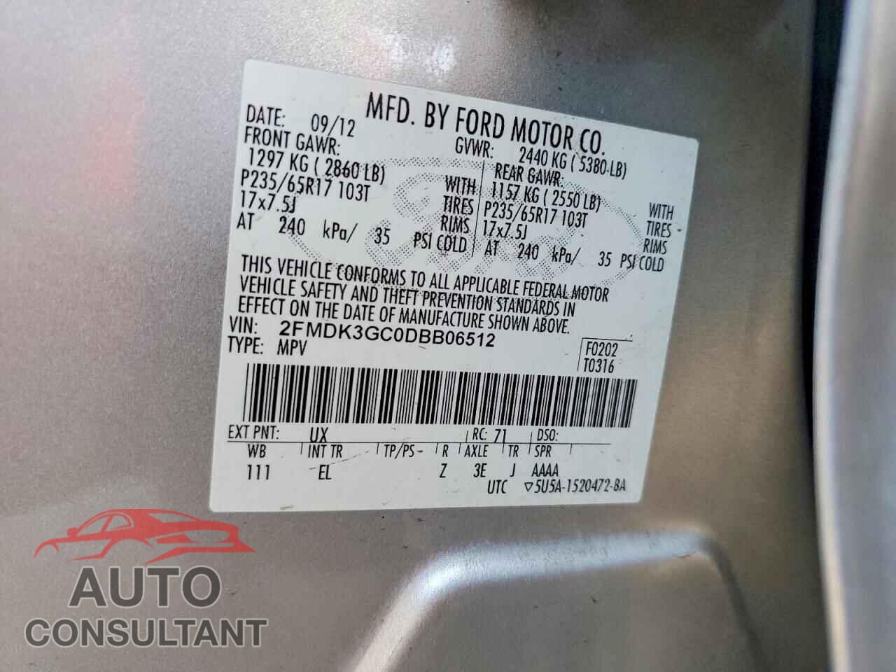 FORD EDGE 2013 - 2FMDK3GC0DBB06512