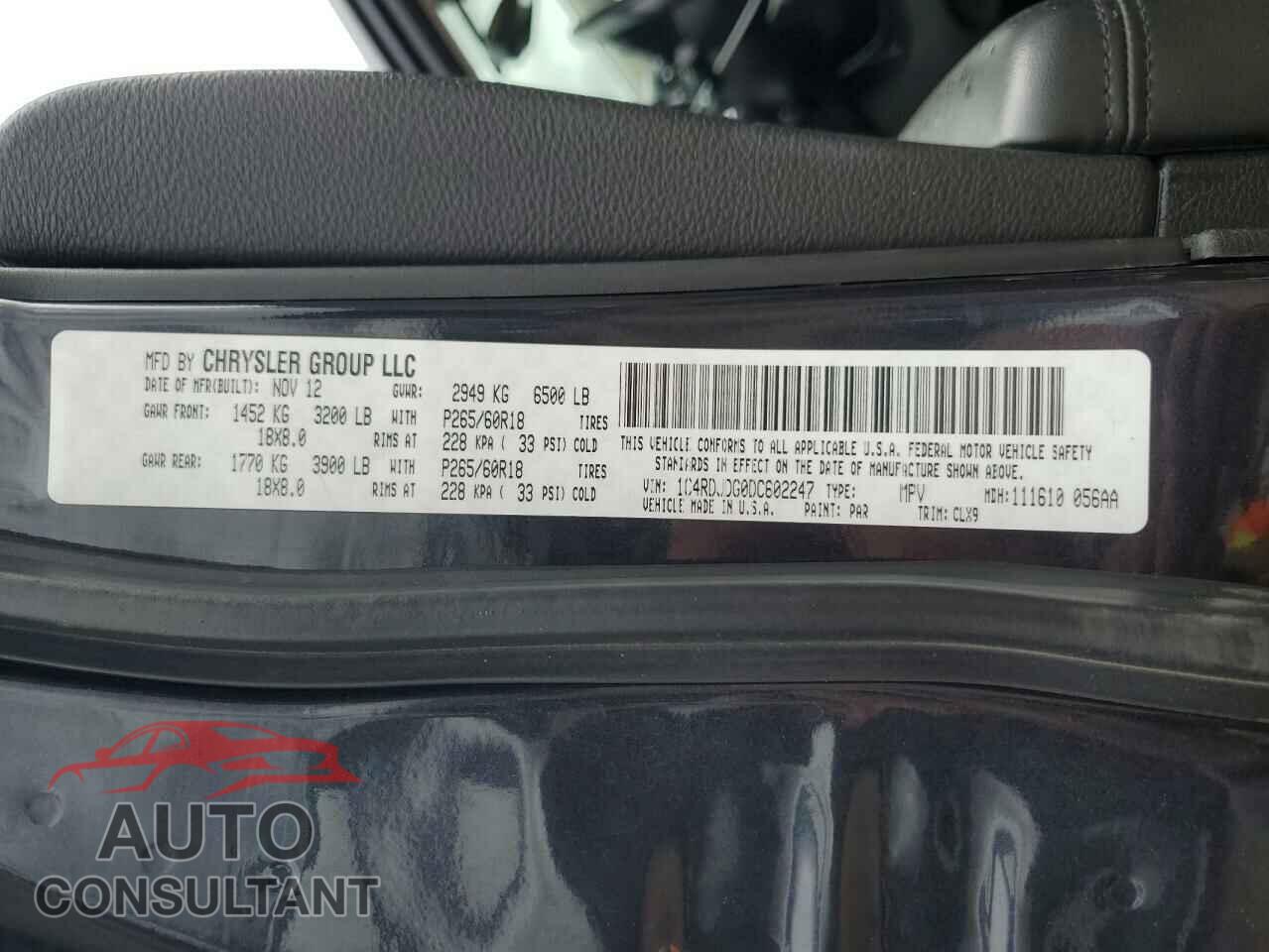 DODGE DURANGO 2013 - 1C4RDJDG0DC602247