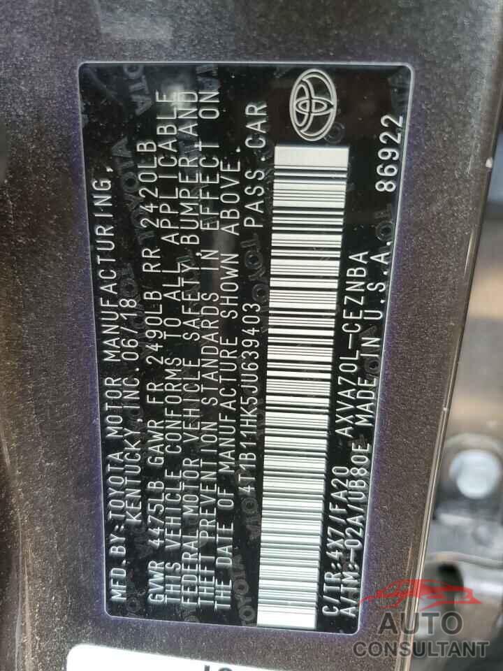 TOYOTA CAMRY 2018 - 4T1B11HK5JU639403