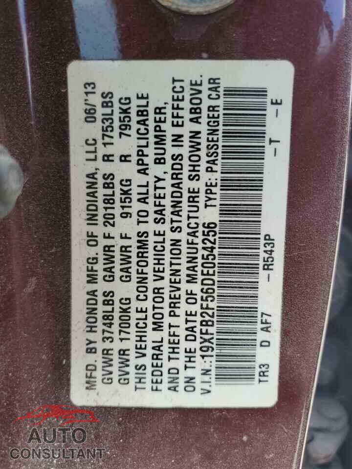 HONDA CIVIC 2013 - 19XFB2F56DE054256