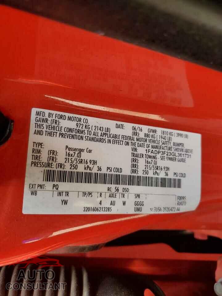 FORD FOCUS 2016 - 1FADP3F23GL361731