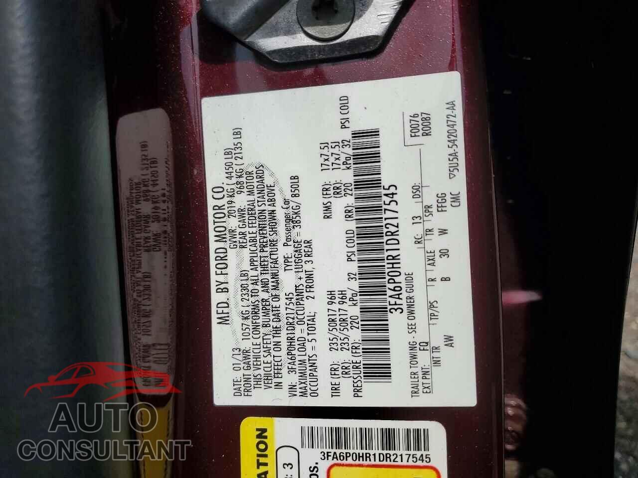 FORD FUSION 2013 - 3FA6P0HR1DR217545