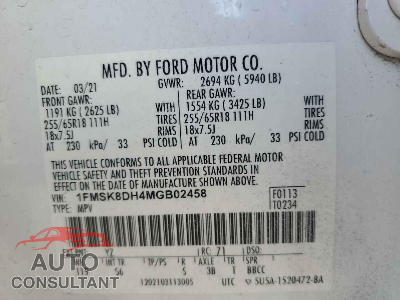 FORD EXPLORER 2021 - 1FMSK8DH4MGB02458