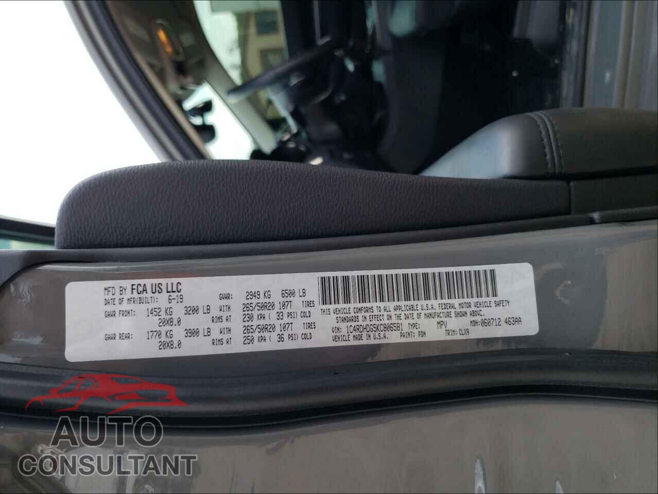 DODGE DURANGO 2019 - 1C4RDHDG5KC806581