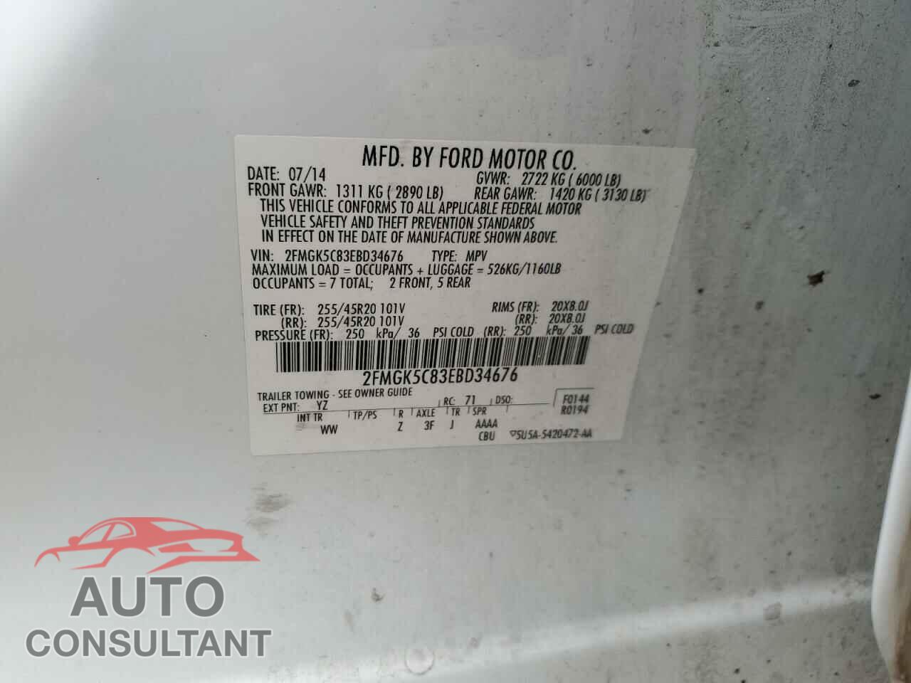 FORD FLEX 2014 - 2FMGK5C83EBD34676
