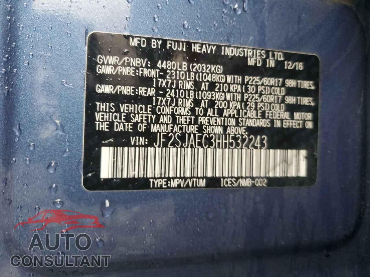 SUBARU FORESTER 2017 - JF2SJAEC3HH532243