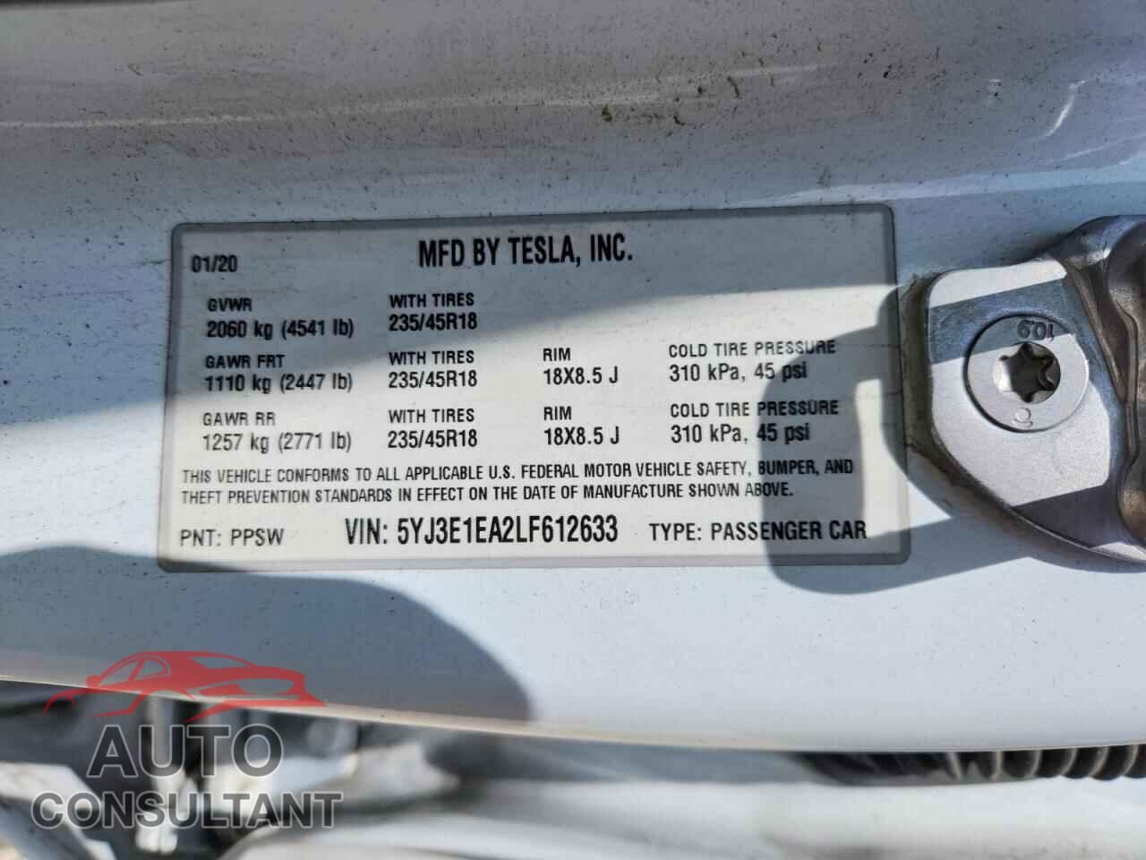 TESLA MODEL 3 2020 - 5YJ3E1EA2LF612633
