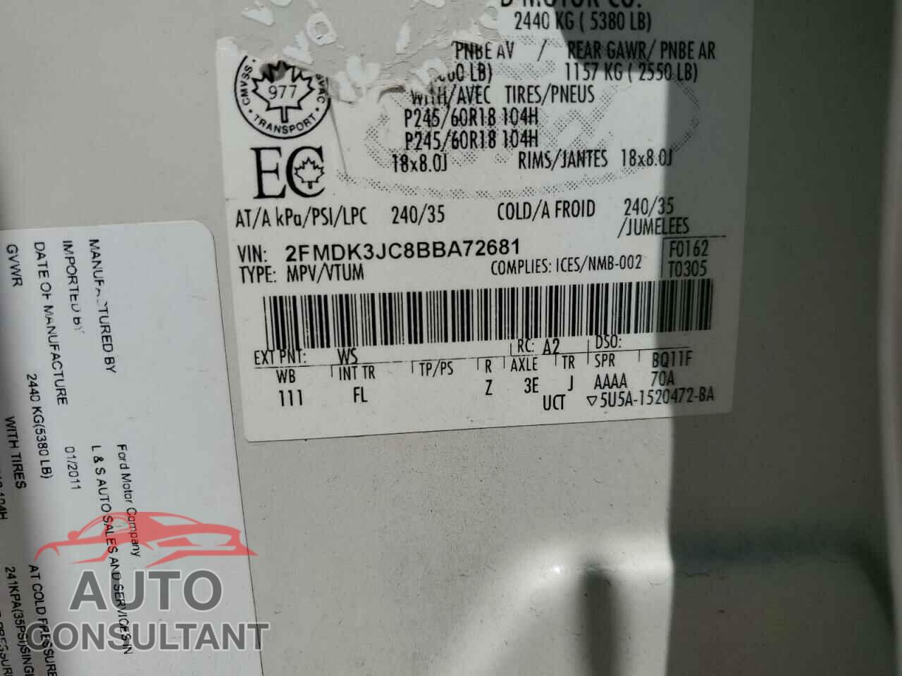 FORD EDGE 2011 - 2FMDK3JC8BBA72681