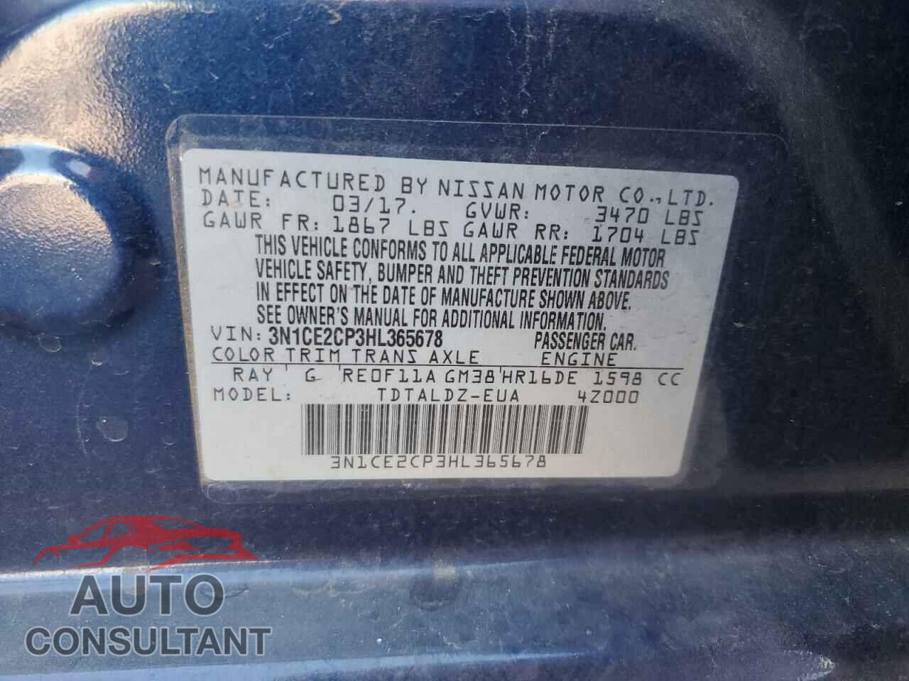 NISSAN VERSA 2017 - 3N1CE2CP3HL365678