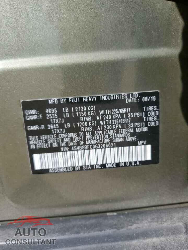 SUBARU OUTBACK 2016 - 4S4BSBFC0G3206021
